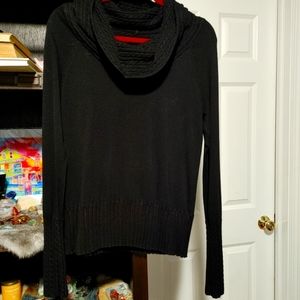 Black cowl neck sweater shirt with braided weaving accents